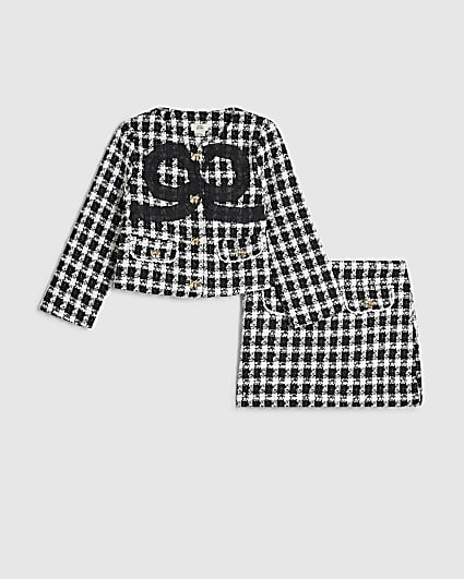 Mini Girls Black Boucle Heart Jacket Set