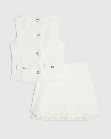 Girls Cream Premium Plisse Top Set