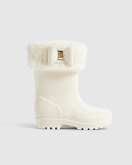 Mini Girls Cream Fur Trim Wellies