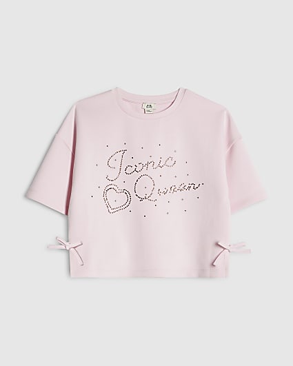 Girls Pink Premium Embellished Amour T-Shirt