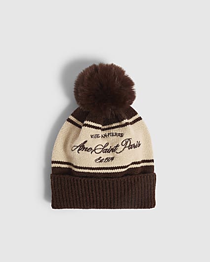 Mini Boys Beige Colour Blocked Beanie