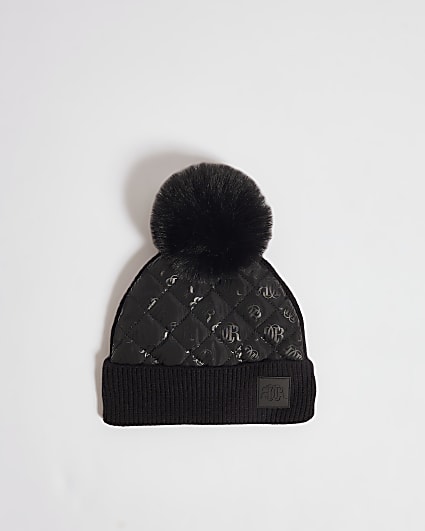 Mini Boys Black Hybrid Monogram Beanie