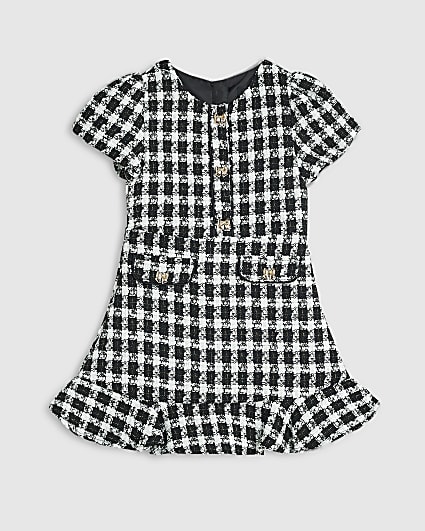 Mini Girls Black Check Boucle Dress