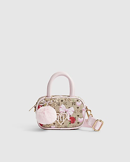 Girls Brown Monogram Crossbody Bag