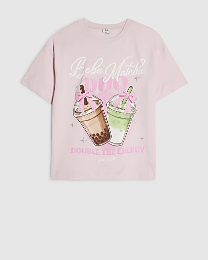 Girls Pink Boba Matcha Duo T-Shirt