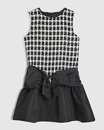 Girls Black Satin Hem Boucle Dress