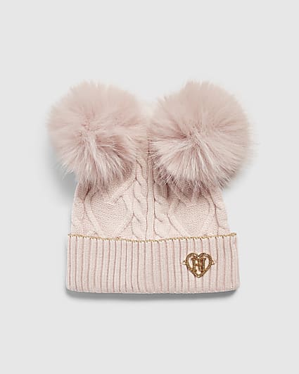 Mini Girls Pink Double Pom Beanie