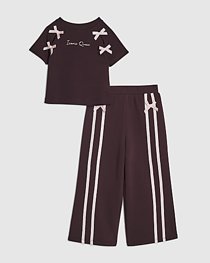 Mini Girls Red Bow Tape Wide Leg Joggers Set