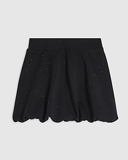 Girls Black Embellished Bubble Hem Skirt