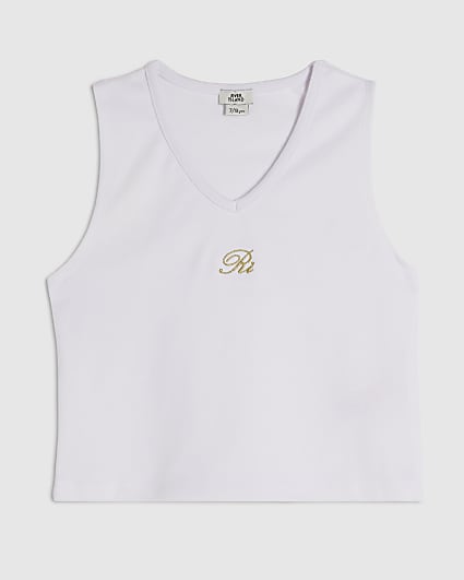 Girls White V Neck RI Tank Top