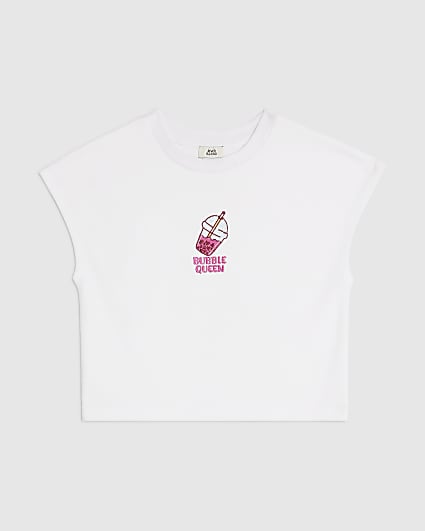 Girls White Grown On Sleeve T-Shirt