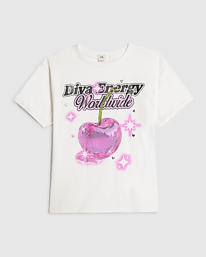 Girls White Diva Energy Cherry T-Shirt