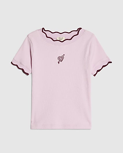 Mini Girls Pink Scallop Embroidered T-Shirt