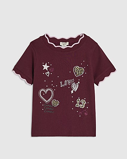 Mini Girls Purple Sequin Embroidered T-Shirt