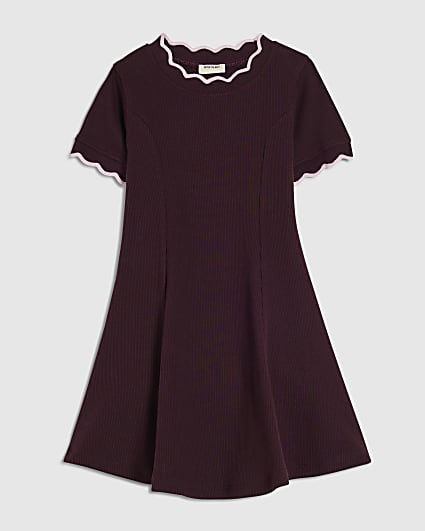 Mini Girls Purple Scallop Edge Dress