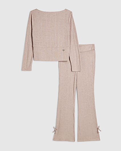 Girls Pink Lurex Ribbed Top Set
