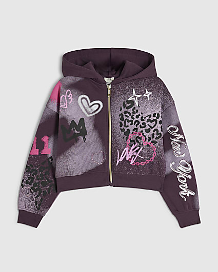 Girls Purple Graffiti Zip Up Hoodie