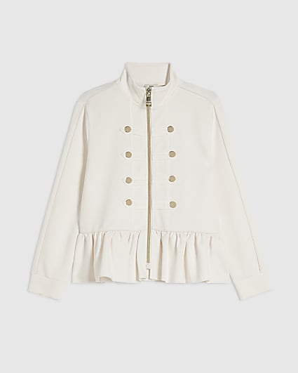 Girls Cream Zip Up Frill Sweatshirt