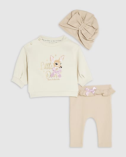 Baby Girls Cream Deer Print Jumper Set