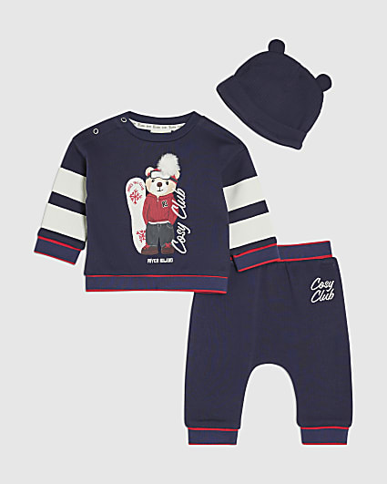 Baby Boys Navy Club Bear Sweatshirt Set