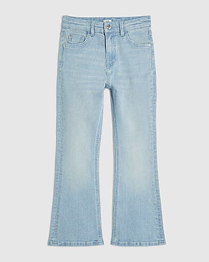 Girls Blue Washed Flare Leg Jeans