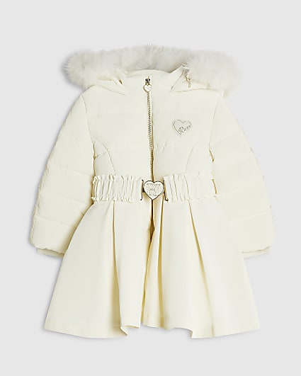 Mini Girls Cream Skirted Padded Coat