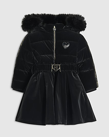 Mini Girls Black Skirted Padded Coat