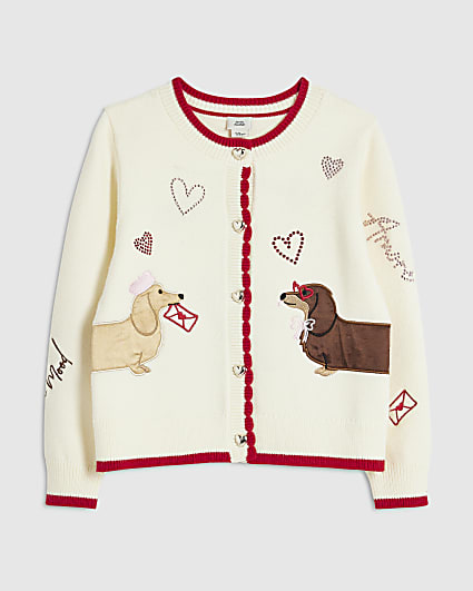 Girls Cream Dog Cardigan