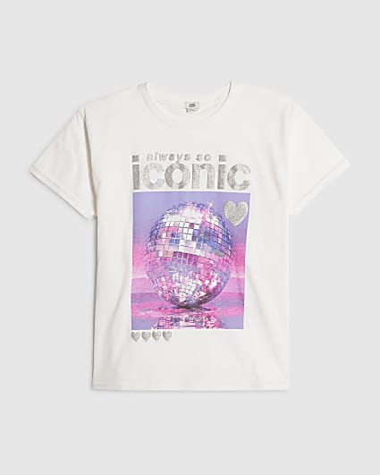 Girls White Always Iconic Disco T-Shirt
