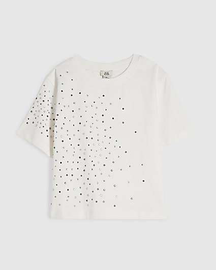 Girls White Diamante Embellished Crop Top