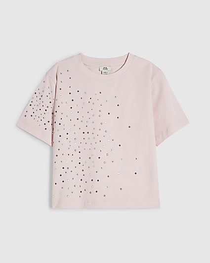 Girls Pink Diamante Embellished Crop Top