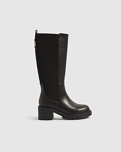Girls Black Knee High Riding Boots