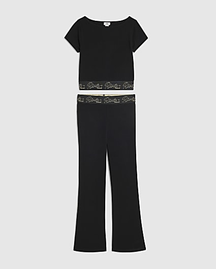 Girls Black T-Shirt And Leggings Set