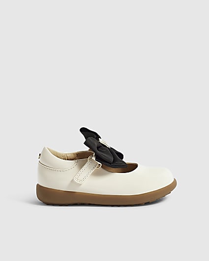Mini Girls Cream Black Bow Mary Janes