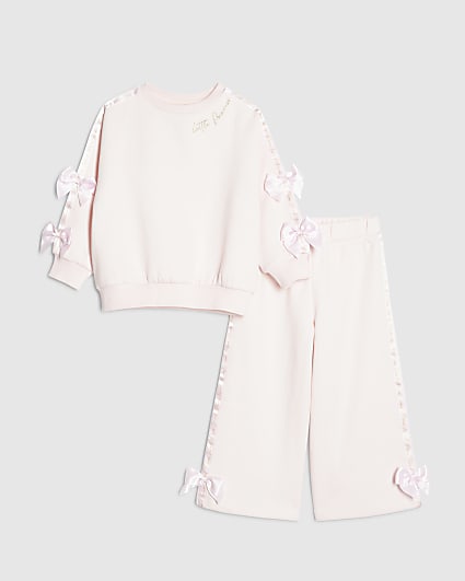 Mini Girls Pink Satin Bow Sweatshirt Set