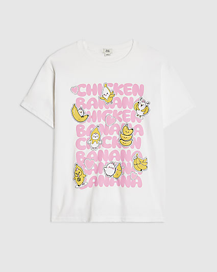 Girls White Chicken Banana T-Shirt