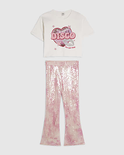 Girls White Disco All The Time T-Shirt Set