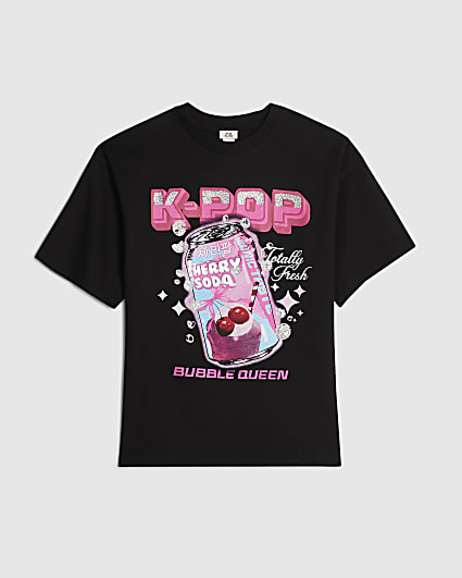 Girls Black Soda Queen T-Shirt