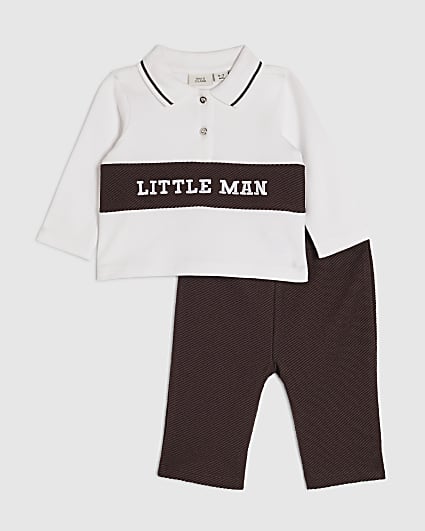 Baby Boys Brown Little Man Zip Up Shirt Set