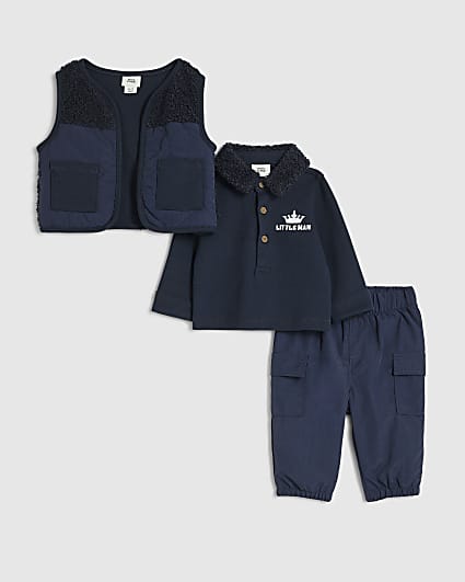 Baby Boys Navy Borg Gilet Set