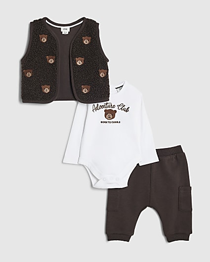 Baby Boys Brown Borg Bear Gilet Set