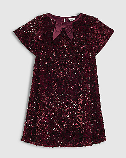 Girls Red Sequin Bow Dress