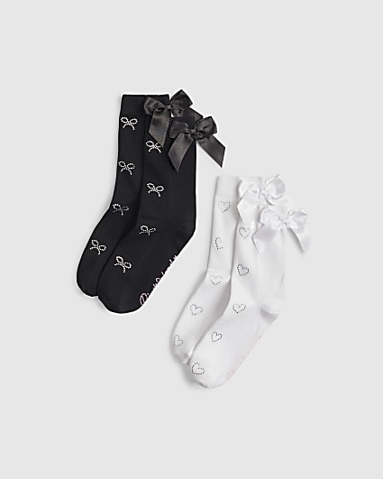 Girls Black Monogram Pack Of 2 Ankle Socks