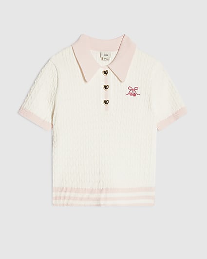 Girls Cream Tipped Polo Shirt