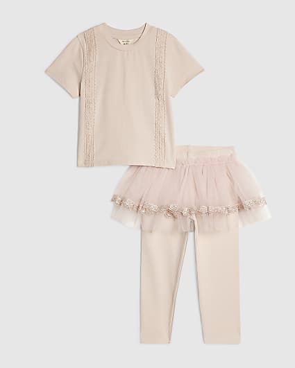 Mini Girls Pink Tulle Leggings Set