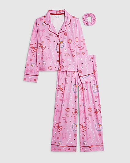 Girl Pink Cosmic Button Through Pyjama Set