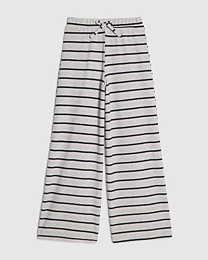 Girls Grey Striped Wide Leg Trousers