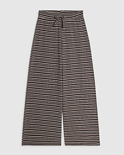 Girls Brown Striped Wide Leg Trousers