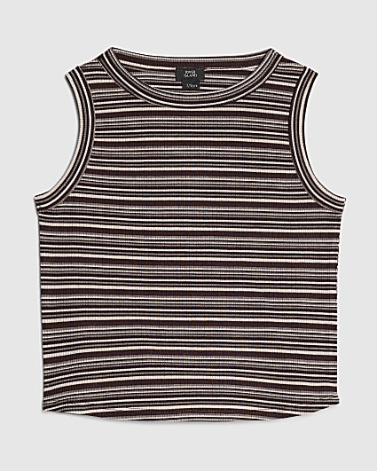 Girls Brown Striped Tank Top