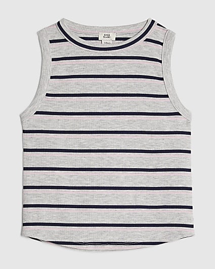 Girls Grey Striped Tank Top